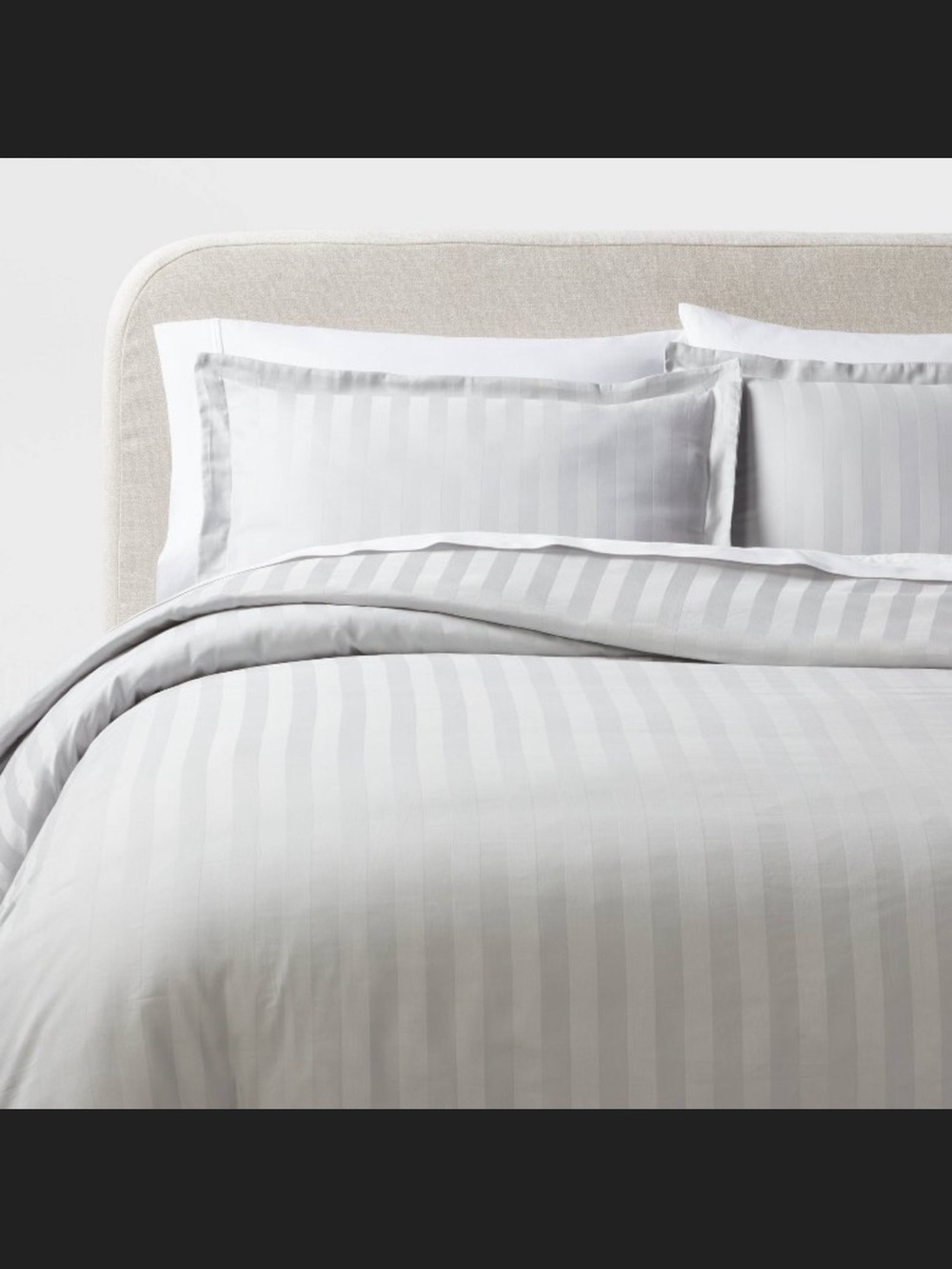 Threshold 3pc Full/Queen Luxe Striped Damask Duvet Cover & Sham Set •Light Grey•